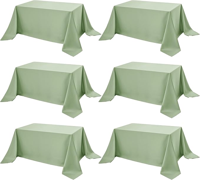 6-Pack Sage Green Tablecloths for Rectangle Tables, 90 x 132 Inches, Stain-Resistant Polyester Fabric for 8 Foot Tables - Washable Table Covers for Weddings, Birthday Parties, Events