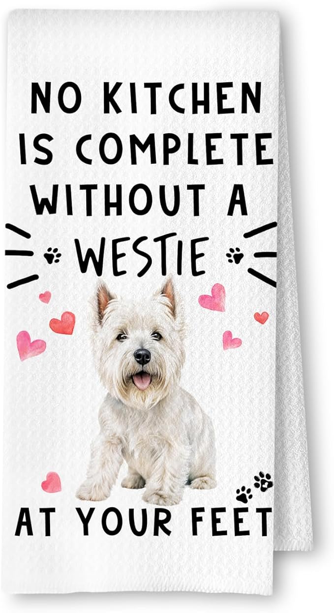 Westie Funny Dog Kitchen Towels for Women - A Kitchen is Not Complete Without A Westie Dish Towel Waffle Weave Hand Towels for Home Bathroom,Dog Lovers Gift,16×24 Inch