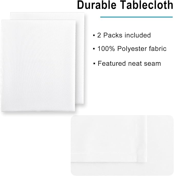 Hiasan 2 Pieces White Rectangle Tablecloth - Waterproof and Spillproof Restaurant Washable Polyester Table Cloth for Dining Room, 90 x 156 Inch