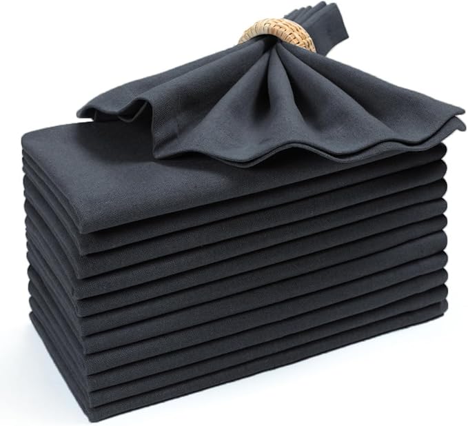 Homidate Cotton Dinner Cloth Napkins Set of 12 – 18x18 Dark Grey Fabric – Reusable & Machine Washable Dinner Napkins for Weddings, Restaurants & Everyday Use