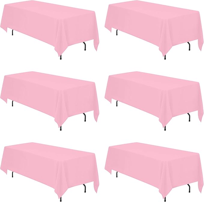 BRILLMAX 6 Pack Pink Tablecloths 70 x 120 Inch for 6ft & 8ft Rectangle Tables - 150 GSM Polyester Fabric, Universal Fit, Water, Stain & Wrinkle Resistant Cloth Cover for Wedding Reception Banquet