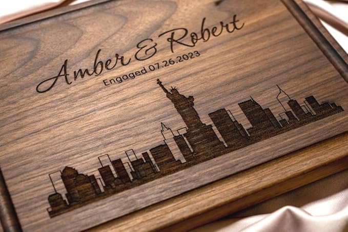 Personalized Cutting Board, Custom Wedding, Anniversary or Housewarming Gift Idea, Wood Engraved Charcuterie, for Kitchen or Chef, Major US City Skyline Design 050