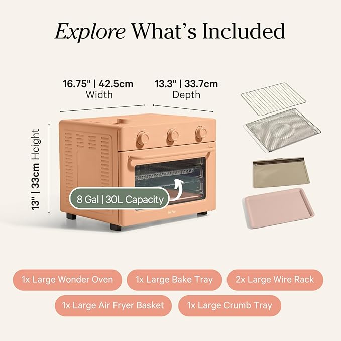 Our Place Large Wonder Oven | 6-in-1 Stainless Steel Air Fryer Toaster Oven Combo with Basket, Rack, Pan & Tray | 3-Rack, 32 QT, Large Capacity - Toast, Roast, Bake, Reheat, Broil & Steam | Spice
