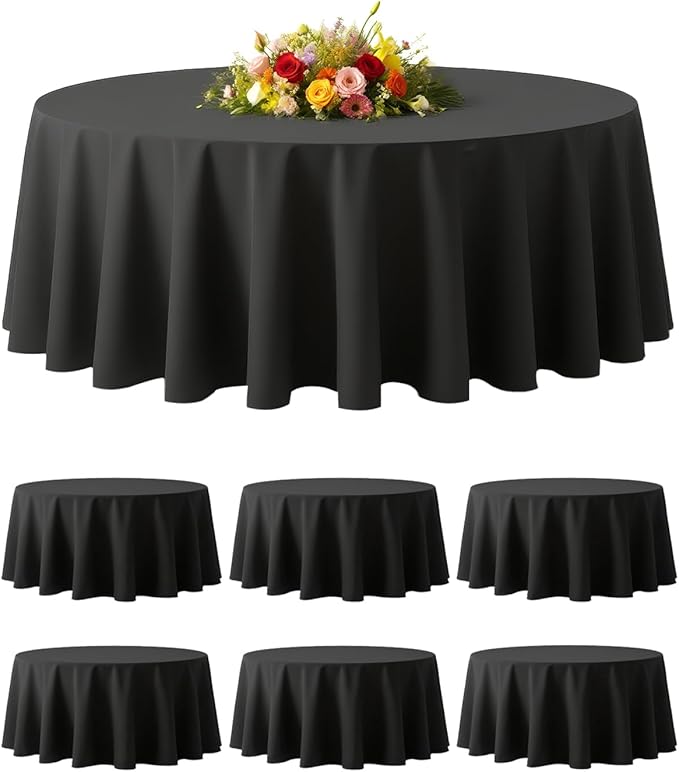 BESTVIP 6 Pack 60inch Round Polyester Tablecloths - Fabric Washable Decorative Table Cover for Parties, Weddings, Holiday, Events, Restaurant (Black)