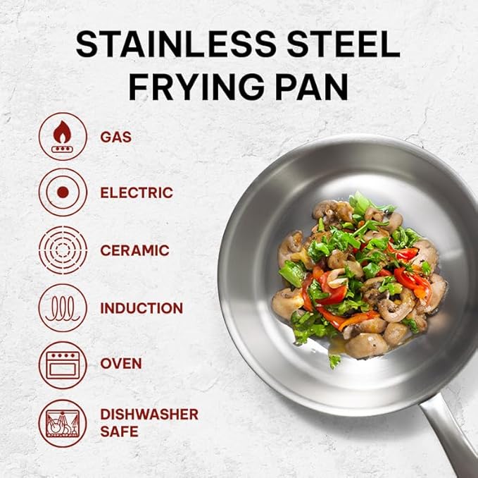 Beka Maestro Frying Pan Skillet - Stainless Steel Pan for Stainless Steel Cookware Set 5-Ply Construction, Oven Safe, Nonstick Frying Pan, Lead & Cadmium Free, Non Toxic Cookware - 9.5 Inch