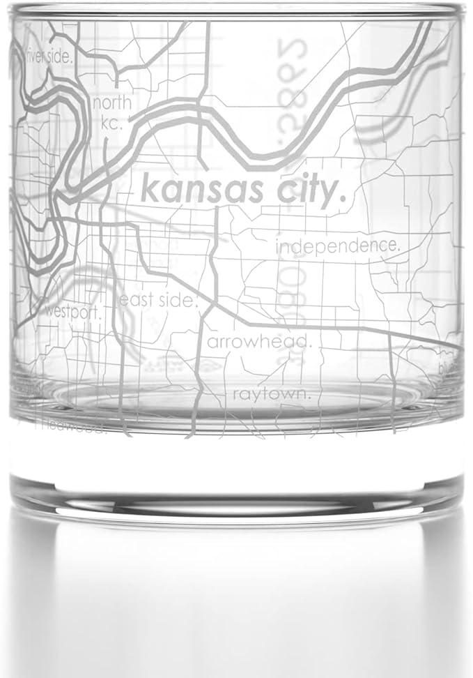Well Told Engraved Kansas City Missouri Map Rocks Glass, Old Fashioned Whiskey Glass (11 oz, Clear) Etched Whiskey Glass, Gifts For Whiskey Lovers
