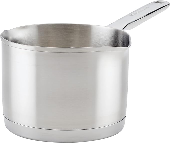 KitchenAid 71026 3-Ply Base Brushed Stainless Saucepan with Pour Spouts, 1.5 Quart -Brushed Stainless Steel