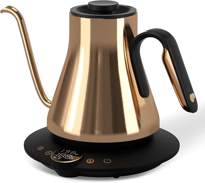 Cocinare FLOW B9 Gooseneck Electric Kettle, Precise Temperature Control for Pour-Over Coffee & Tea Brewing, Stainless Steel Interior, Rapid Heating for Boiling Water 0.9L (Gustav Gold)