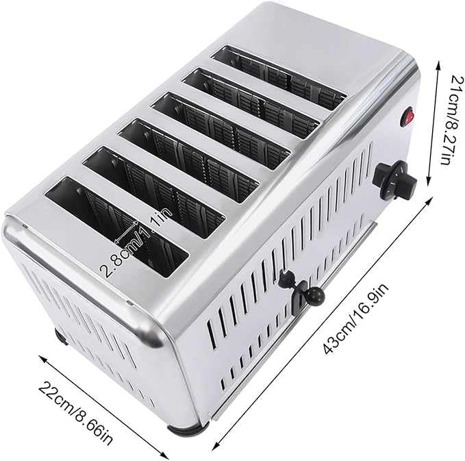 Toaster, 1680w 110v Countertop Electric Baking Machine Stainless Steel Commercial Toaster 2 Modes Toasters 6 Slice Bread Toasters with Anti-Slip Feet for Baking Various Toast Types