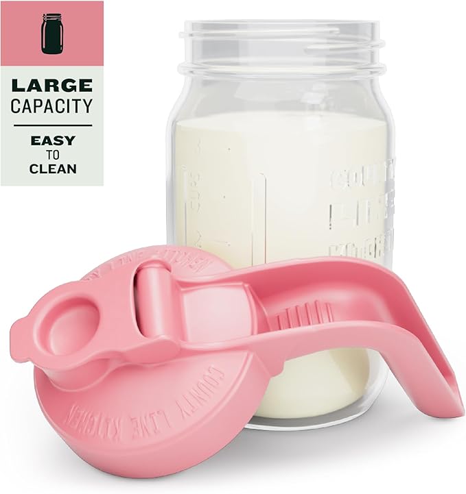 County Line Kitchen Glass Breast Milk Pitcher with Lid - Wide Mouth, 1 Quart (32 oz) - Heavy Duty, Leak Proof - Sun & Iced Tea Pitcher, Cold Brew Coffee, Breast Milk Storage, Water - Pink