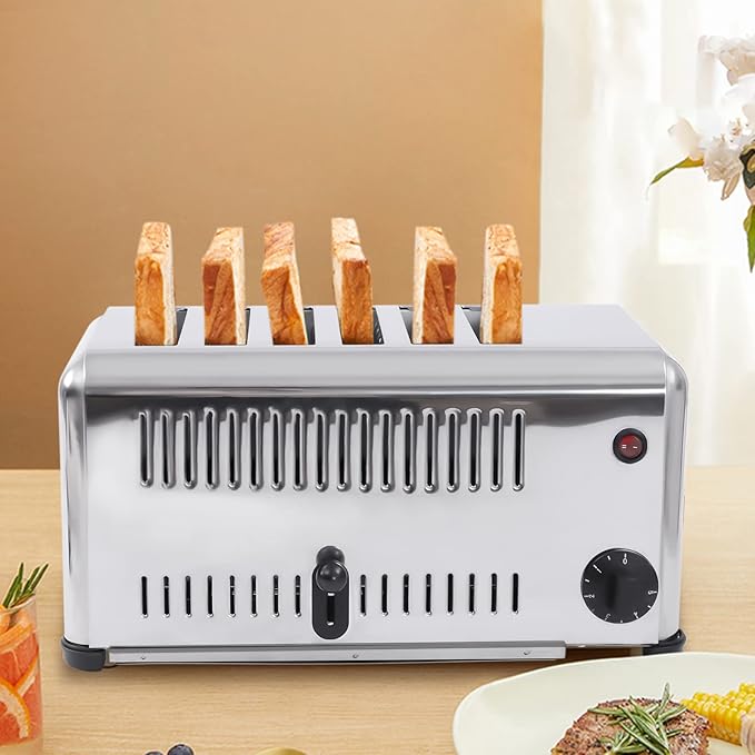Toaster, 1680w 110v Countertop Electric Baking Machine Stainless Steel Commercial Toaster 2 Modes Toasters 6 Slice Bread Toasters with Anti-Slip Feet for Baking Various Toast Types