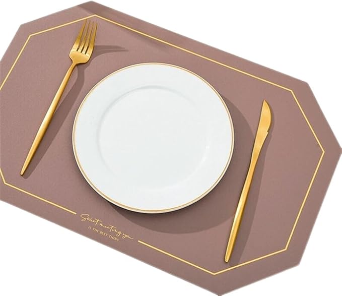 Elegant Octagon PU Table Placemats Pack of 1/4/6/10 Kitchen Dining Table Mat Non-Slip Countertop Protector Pads Taupe(Octagon Ink Blue,45x30cm 4pcs)