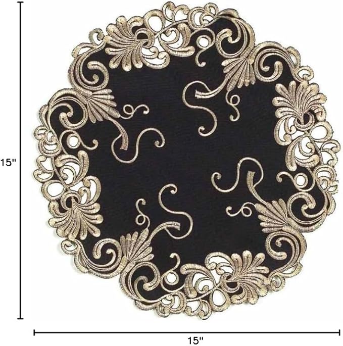 Decozen Set of 8 Doilies for Table, Lace Doilies - Rustic, Crochet, Farmhouse, Kitchen, Dining Table Centerpiece Decor - Round Christmas Placemats 15 inch Gold Black, The Chantelle Collection
