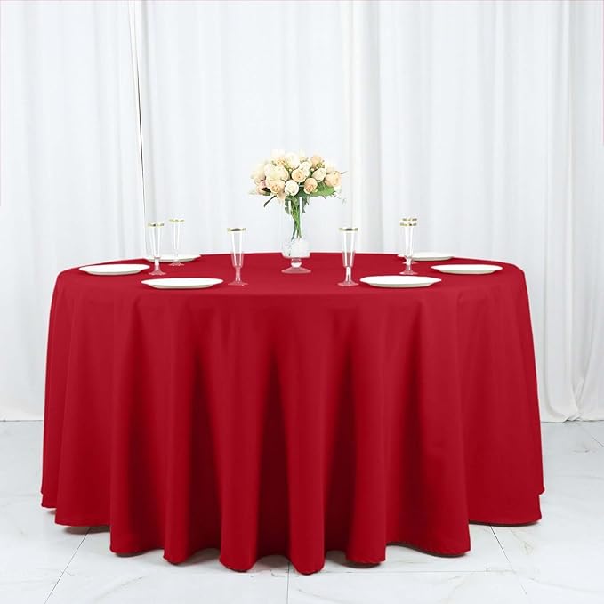 Efavormart Round Tablecloth, 120 Inch Stain & Wrinkle Resistant Washable Table Cloth, Decorative Polyester Fabric Table Cover for Banquet, Wedding, Dining - Wine