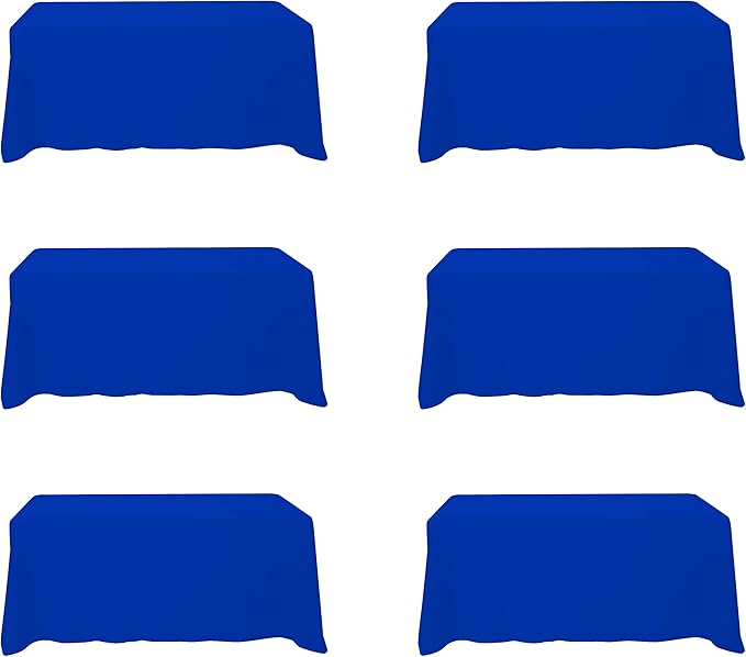 BRILLMAX 6 Pack Royal Blue Tablecloths 90 x 132 Inch for 6ft Rectangle Tables - 150 GSM Polyester Fabric, Floor Length Drop, Water, Stain & Wrinkle Resistant Cloth Cover for Wedding Reception Banquet