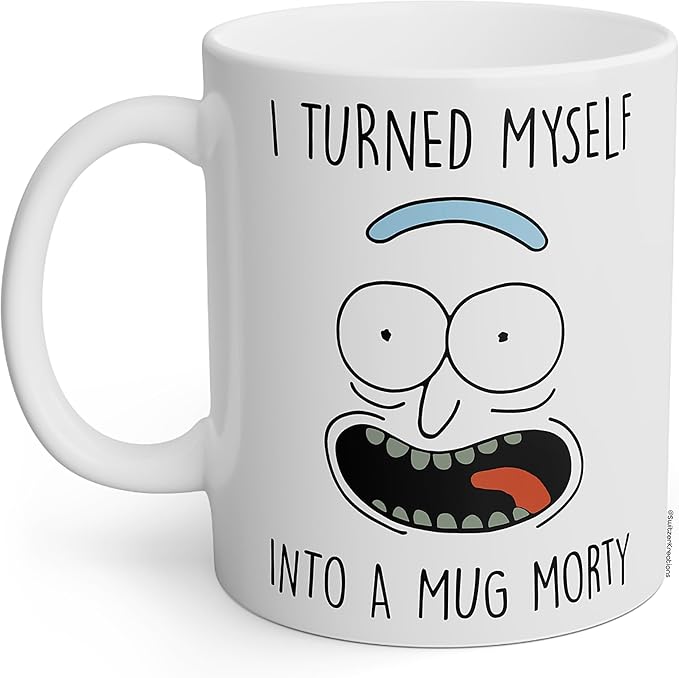 Rick Morty Mug – Create Your Own – I Turned Myself Into A Mug – Wacky Scientist Face Cup – Funny Parody Gift for Cartoon Fans – Coffee Drinker - Novelty Gifts (White Ceramic)