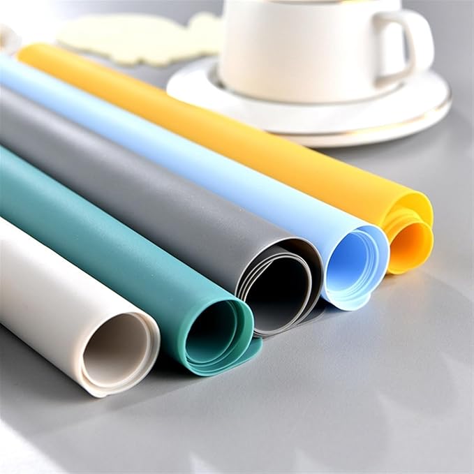 Set of 1/4/6/10 Silicone Placemat Food-Grade Non-Slip Waterproof Dining Countertop Protector Kitchen Counter Baking mat(Silicone Light Blue,30X40CM_6 PCS Set)