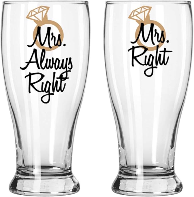 Mrs Right Mrs Always Right, Set of 2 Beer Glass, Lesbian Couple Gifts, Wedding Gift for Her
