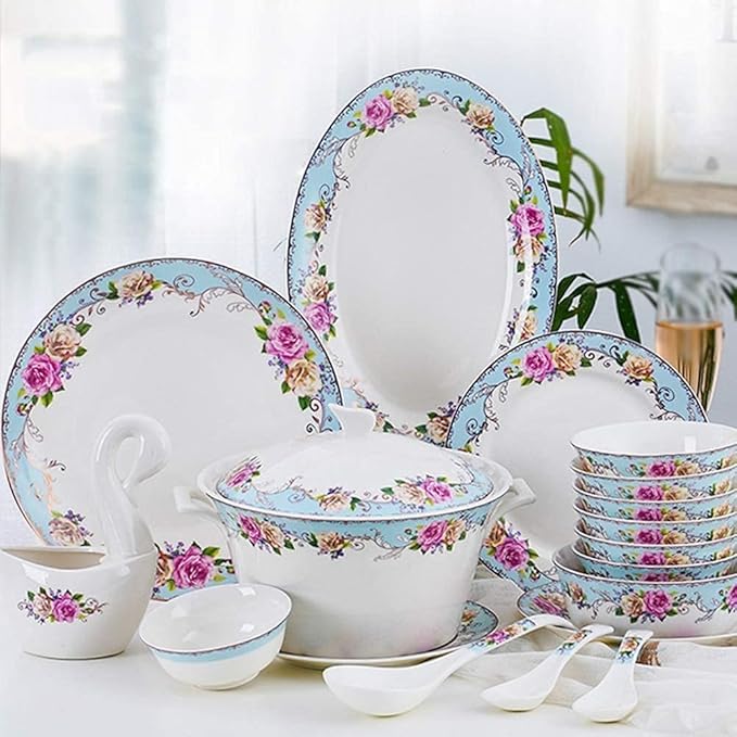 Dinnerware Set, Plates and Bowls Sets, Plate Sets with Dinner Plate, Porcelain Dessert Plate, for Parties, Celebrations, Family Celebrations(60 piecesA)
