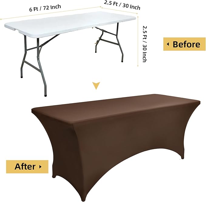 2-Pack 6ft Spandex Table Covers for Rectangle Standard Folding Tables - Wrinkle Resistant Stretch Tablecloths - Ultimate Fitted Table Protector for Parties, Trade Shows, Banquet
