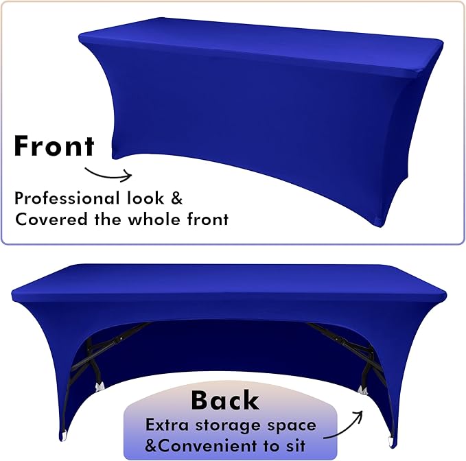 Nasitos 2 Pack Royal Blue Tablecloth 6 Foot-Open Back Fitted Spandex Table Covers 6ft, Washable Fabric Tablecloths, Wrinkle Resistant for Trade Show, Parties, Craft Show, Display, Wedding, Events