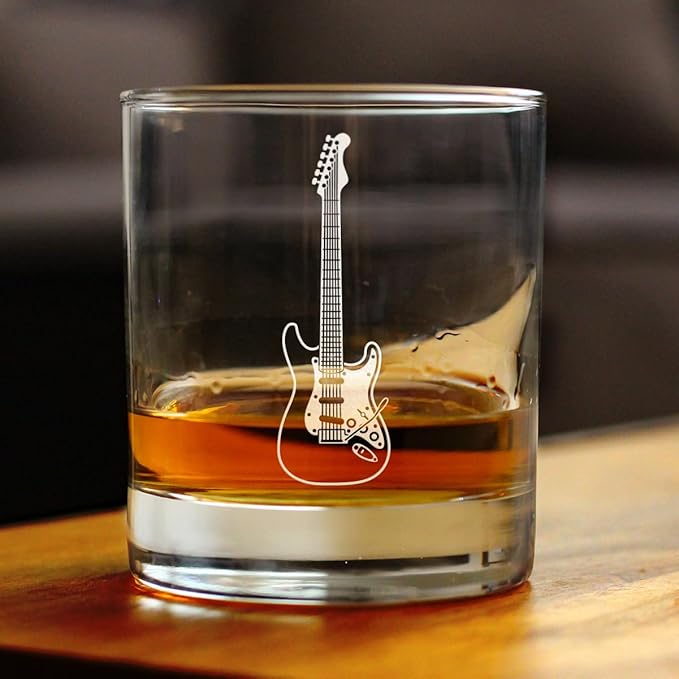 Bevvee Electric Guitar Rocks Glass - Music Gifts for Guitar Players, Teachers and Musical Accessories for Musicians that Play Guitar - 10.25 Oz Glasses