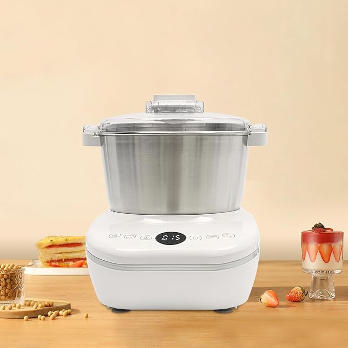 5L Electric Dough Maker with Ferment Function, 304 Stainless Steel Dough Mixer Machine, 200W Kneader for Pizza/Bread, Commercial & Home Use (White)