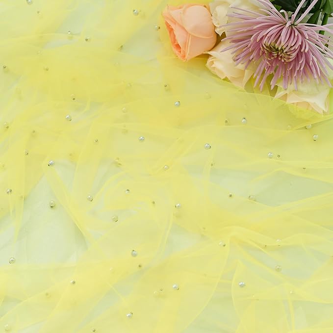 Artoid Mode Pearl Yellow Gauze Table Runner 120 Inch, Seasonal Sheer Dining Holiday Wedding Birthday Baby Shower Table Decor for Home Party