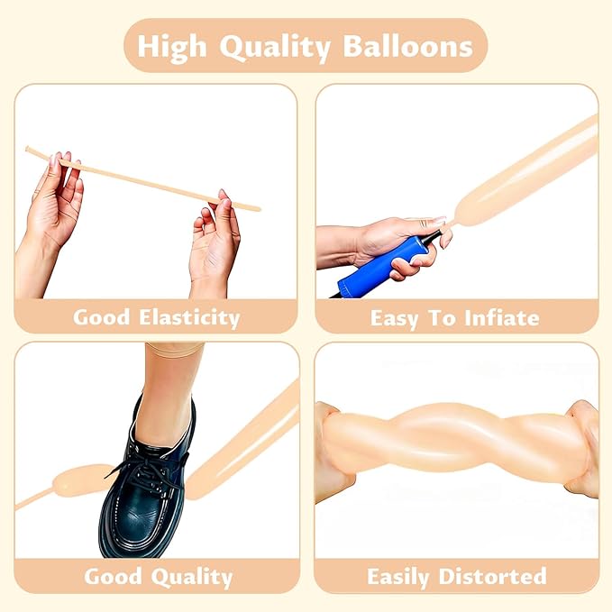 KAWKALSH 260 Nude Long Balloons for Balloon Garland Thickening Skinny Latex Twisting Animals Modeling Christmas Birthday Wedding Party Festival Decorations 100pcs