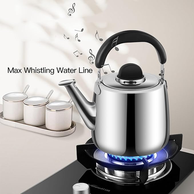 Tea Kettle,Whistling Tea kettle for Stove Top,4 QT Stainless Steel Teapot,Induction Tea Pot for Stovetop (3.8 L,Silver)