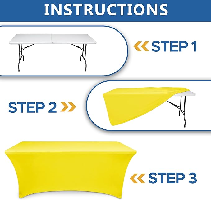 Fitted Stretch Table Cover for 6 Foot Rectangle Tables-8 Pack Yellow Spandex Tablecloth-Elastic Folding Tablecloths for Party, Vendor Booth Display, Banquet Buffet Event, Craft Trade Show