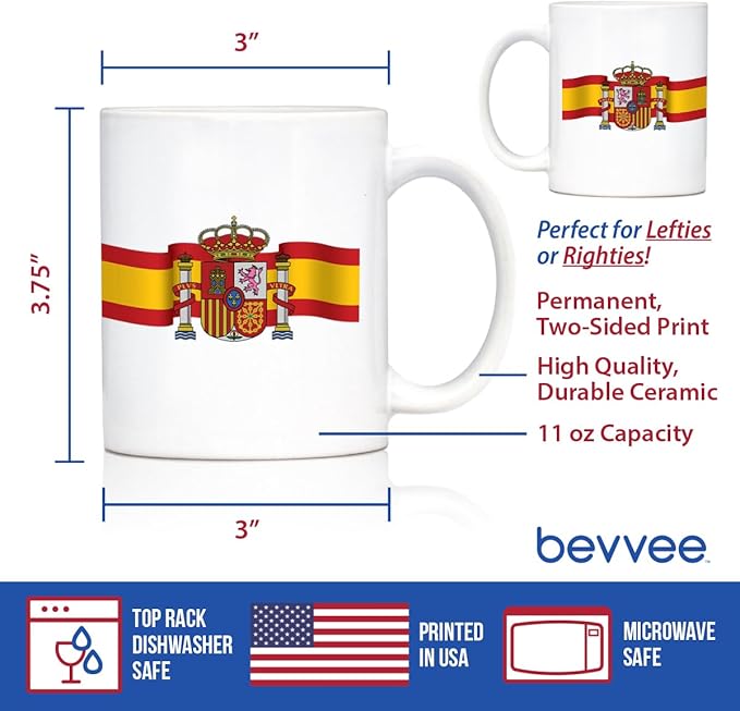 Bevvee Spain Flag Coffee Mug - Spain Souvenirs and Spanish Gifts for Women & Men - 11oz White Ceramic
