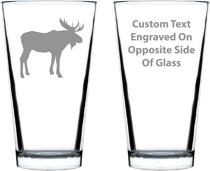 Custom Moose - 16 oz Pint Glass for Beer - Cabin Themed Gifts or Rustic Decor for Men and Women - Fun Drinking or Party Glasses