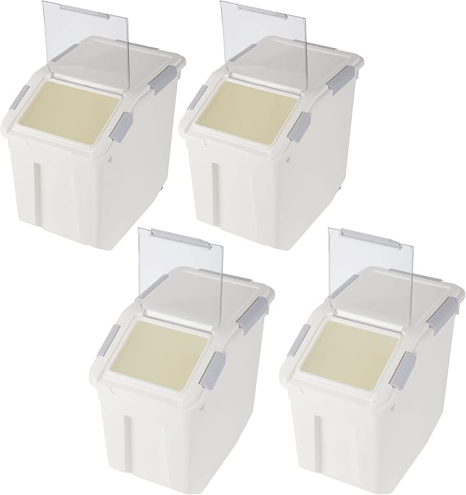 EonTone Pack-4 Ingredient Storage Bins (25 L Pack-2) (15 L Pack-2) with Wheels Seal Locking Lid PP