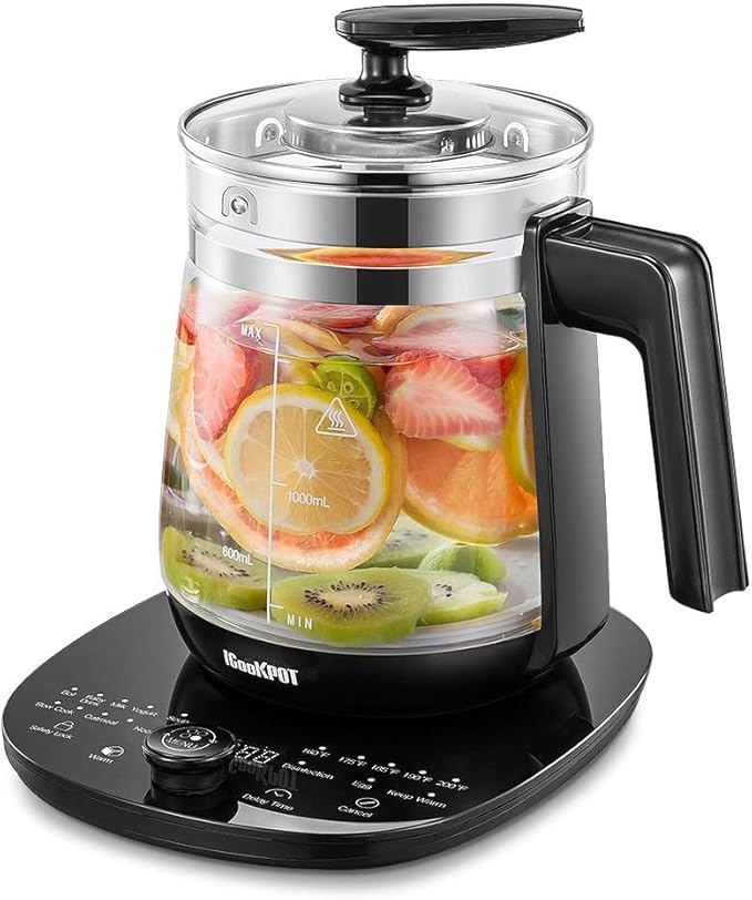 800w Electric Kettle, 2L Borosilicate Glass tea kettle, Hot water kettle electric for Coffee or Tea, BPA Free, Auto Shut-Off, Stainless Steel, Fast Boil