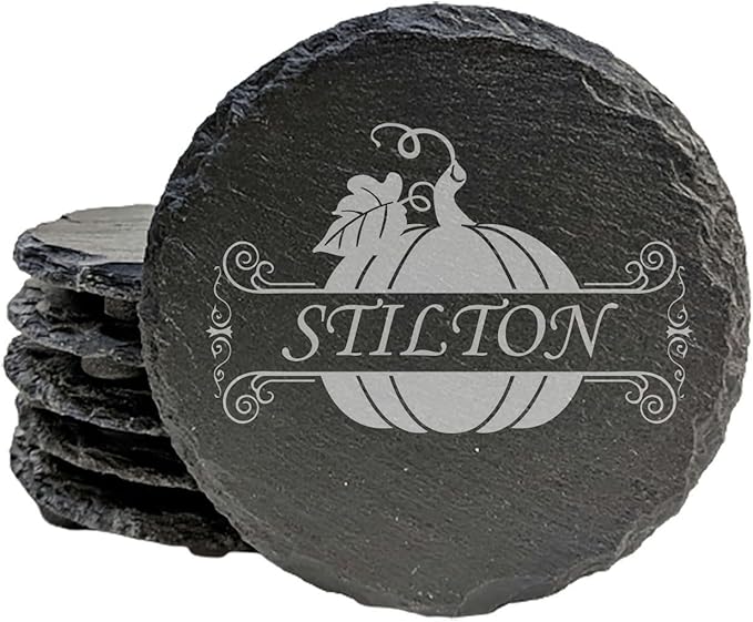 Personalized Monogram Family Coasters, Natural Stone Set, Birthday, Wedding, Customized, Rustic - Round Slate - Set of 5