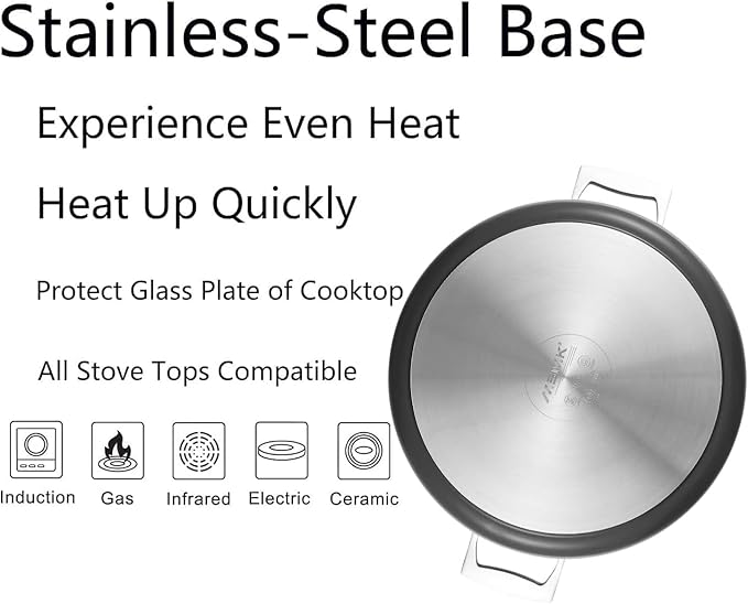 MsMk 6QT Stock Pot with Glass Lid, Burnt also Nonstick, Lasting Non stick, Oven safe to 700°F, Induction, Scratch-resistant Durable PFOA Free Non-Toxic