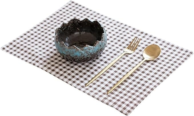 Modern Checked Fabric Table Mats Simple Design Tableware Kitchen Tool Table Decor Cotton Placemat Set of 4(4 pcs 30x45cm)