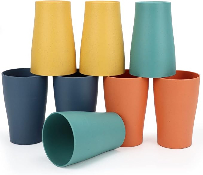 Homienly Stackable Drinking Glasses Set Wheat Straw Shatterproof Cups | Unbreakable Kitchen Cups for Kids & Adults | Reusable, Dishwasher Safe for Party, Outdoor (8 oz, Small)