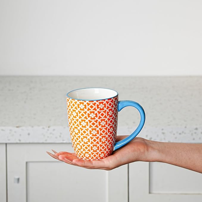 Ceramic Coffee Mugs Set - 16 Oz Large Porcelain Tea Cups with Handle for Women Men Cocoa Latte Cappuccino - Christmas Housewarming Gift - Microwave Dishwasher Safe - Set of 6 - Assorted Colors