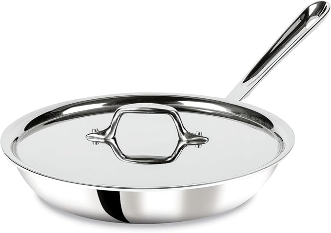 All-Clad D3 3-Ply Stainless Steel Fry Pan with Lid 10 Inch, Induction Compatible, Oven Broiler Safe 600F, Fast and Even Heat, Pots and Pans, Cooking Skillet Cookware, Stainless Steel