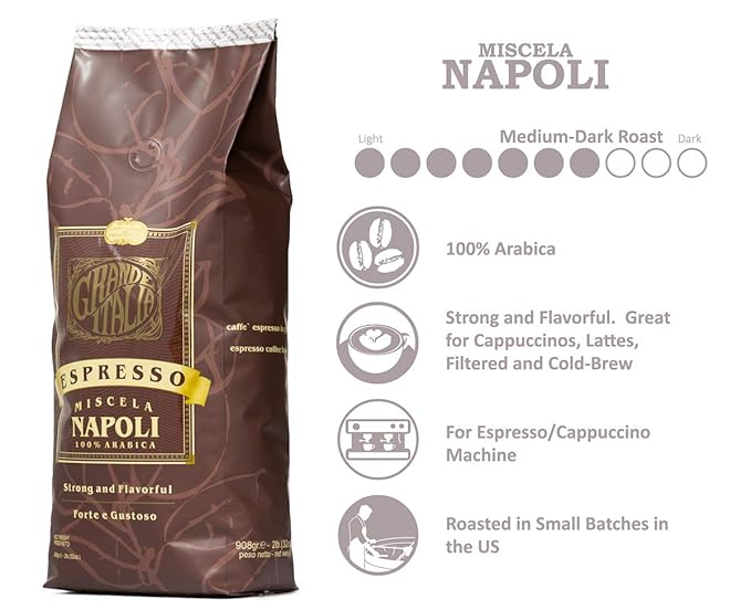 Grande Italia Espresso; Small Batch Artisan Roasted Miscela Napoli, 2 Lbs. (Pack of 2)