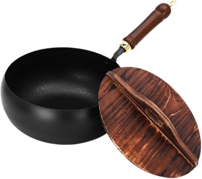 Wok Pan Chinese Wok Boiling Non Stick Skillet Uncoated General Cooking Wok Induction Cooker Gas Stir Fry Pan Round Bottom Wok, Wok Pan with Lid