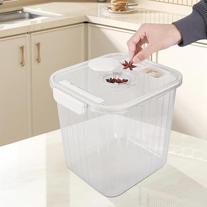 22 Lbs Transparent Airtight Rice Container with Measuring Cup, Rice Storage Container Bin Sealed, BPA-Free, 1 Packs