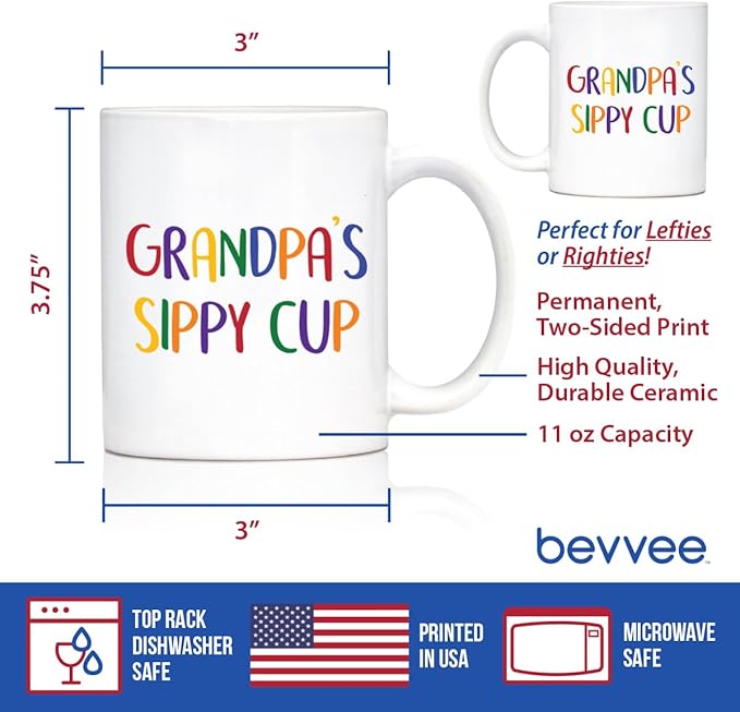 Bevvee Grandpa's Sippy Cup - Coffee Mug Gift for Grandfathers - Fun Birthday Cups - 11oz White Ceramic Mug