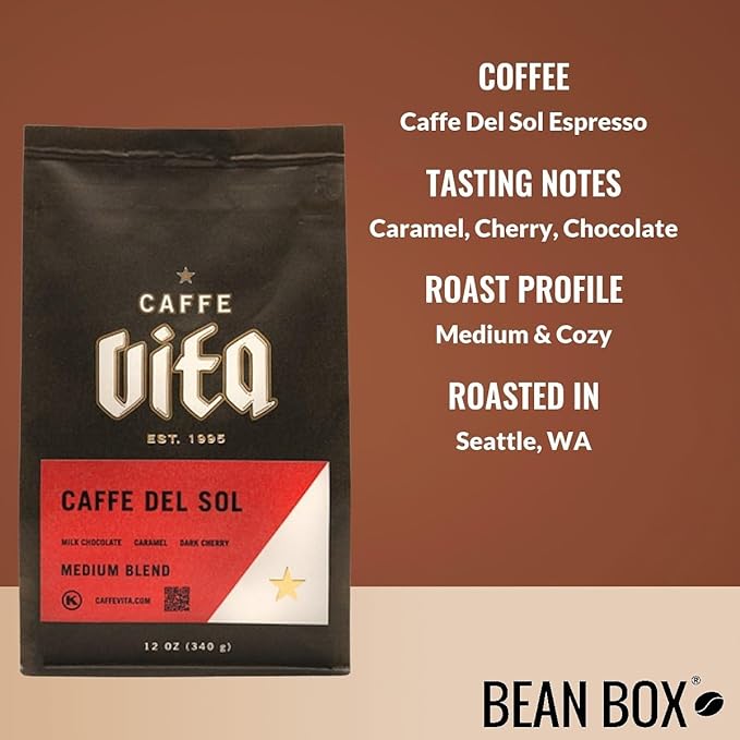Caffe Del Sol Espresso - Roasted by Caffe Vita - Whole Bean Coffee - 12 Ounce Bag