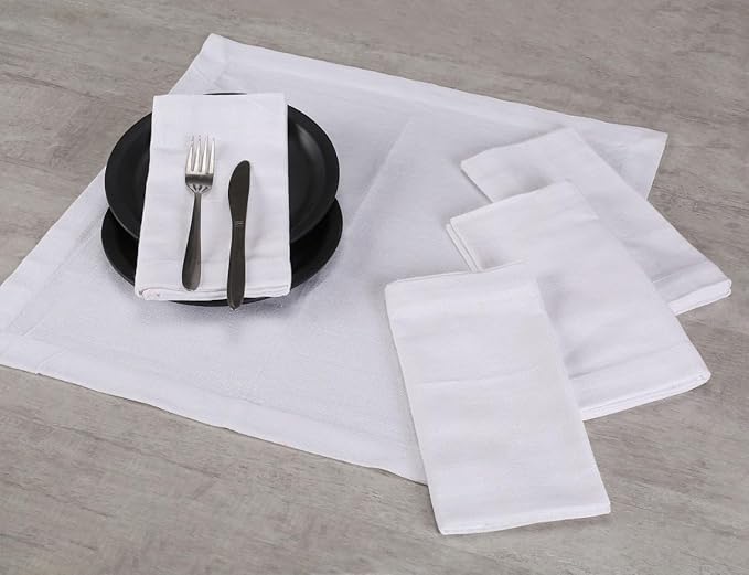 Lightnpro Cotton Euck Dinner Napkins Set of 12, Hemstitched Dinner Cloth Napkins with Metred Corners, Washable and Reusable for Dining, Parties, Weddings, Holiday & Everyday Use - 17x17 Inch White