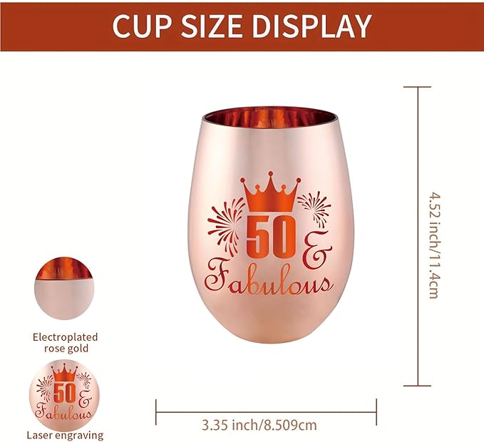 50 and Fabulous Wine Glass Gift - 50th Birthday Gifts for Women - 50 Year Old Birthday Decorations