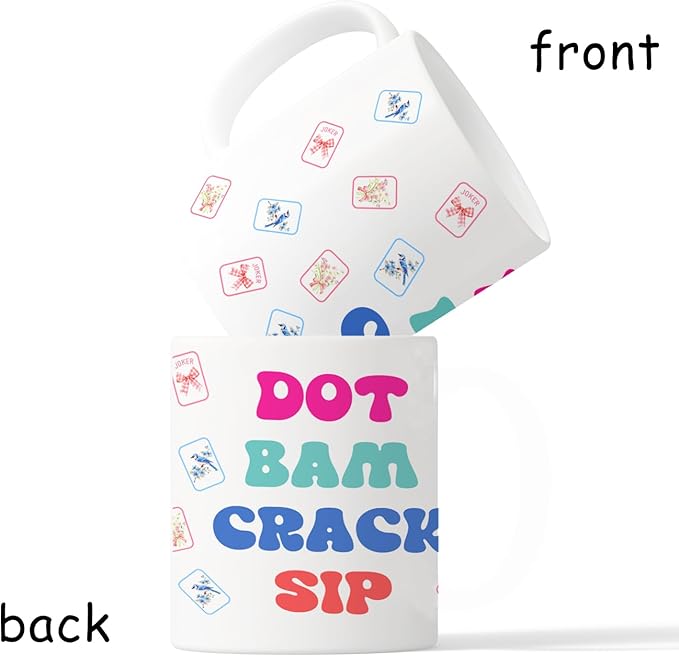 Trendy Funny Mahjong Mug, Mahjong Gifts for Women Coffee Cup Ceramic, Mah Jong Accessories Gifts, Dot Bam Crack Sip Ceramic Coffee Tea Mug 11 oz