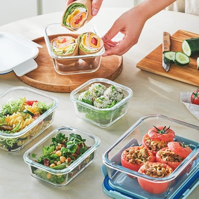 LocknLock LNG455S2M The Clear Heat-Resistant Borosilicate Glass Food Storage Set, 4-Piece (2 Containers + 2 Lids) - Mint